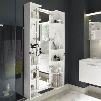 Burgbad Sys30 Шкаф 40х33.5х176см., подвесной, 1 LED 4000K IP24, 2 створки с полками, держатель фена,