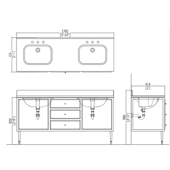 Тумба под раковину Devon&Devon Jazz 178,2 с 2мя дверцами и 3мя выдвижными ящиками фурнитура, золото. Материал - МДФ снаружи высокоглянцевый ла B3