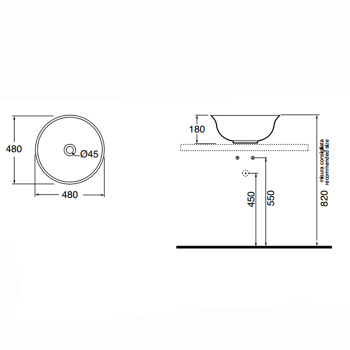 Раковина накладная круглая диаметр Azzurra Jubilaeum 48xh18см без отв-й под смеситель, белый JULA04818000BI/(JUB45/APP bi)*0