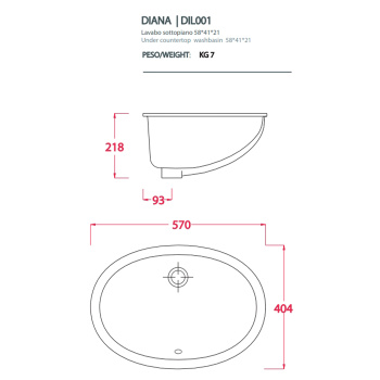 Раковина Artceram WASHBASINS DIANA 57х40, без отв., белый DIL001 01 00
