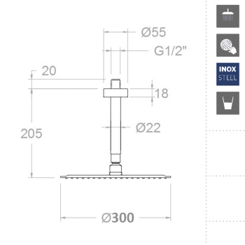 Верхний душ Ramonsoler потолочный круглый нержавеющая сталь BVRM300