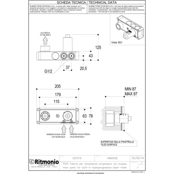 Внутренняя часть Ritmonio Built-in kit для смесителя из стены с изливом PM0000E