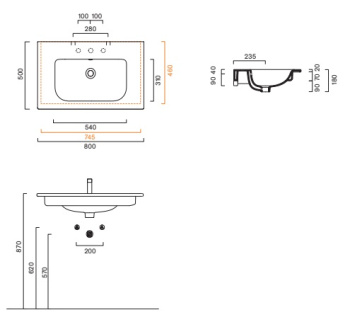 Раковина 80×50 Catalano Italy с 1 отверстием Bianco lucido 0720811001
