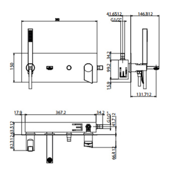Смеситель для ванны встроенный с внутренней частью. с ручной лейкой. Gattoni Soffio, хром 8105/81C0cr