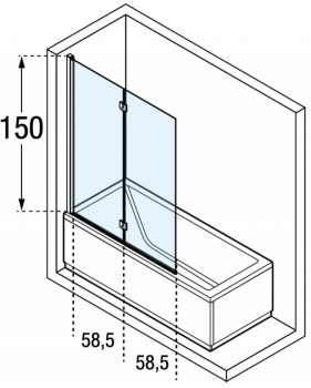 Шторка на ванну Novellini Young 120x151,6см, левая SX, стекло прозрачное, профиль черный матовый, Y21BSV120S-1H