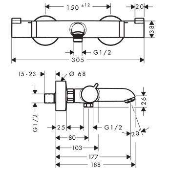 HG Ecostat Термостат для ванны Ecostat Comfort, ВМ, ½', цвет белый матовый
