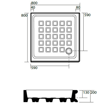 Поддон угловой квадратный Kerasan Retro 80х80, диаметр слива 90, белый 1341bi