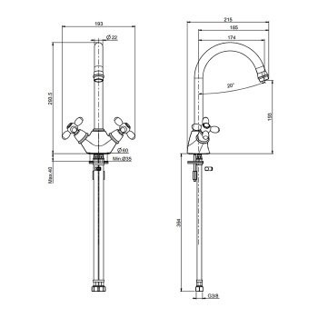 Смеситель для кухни Fima Carlo Frattini Kitchen на 1 отверстие, Olivia, золото F5007OR