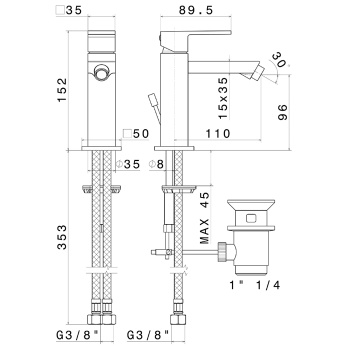Смеситель для биде FUTURA однорычажный с донным клапаном Kerama Marazzi черный матовый 66425KM.01.093