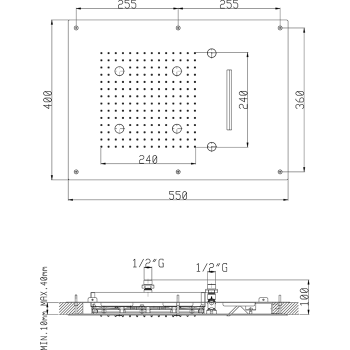 Встраеваемый верхний душ Cisal Zen Shower 55х40 см,3 типа струи,хромотерапия,выключатель,трансформатор, полированная нержавеющая сталь ZS027070D2