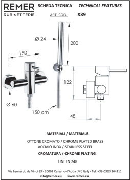 Смеситель для душа Remer X-style   хром X39