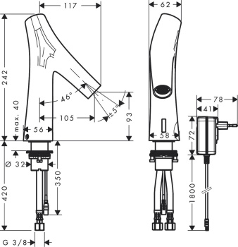 Смеситель для раковины Axor Starck Organic 12174820 электронный, без регулировки температуры, никель