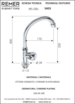 Кран на раковину Remer 1000-2000 с поворотным изливом RR 54EX