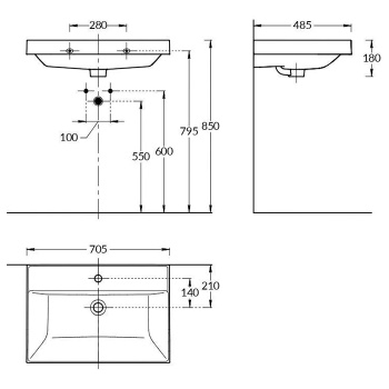 Раковина CUBO мебельная Kerama Marazzi 70 5x48,5x18, с 1 отв.под смеситель, с переливом, белая глянцевая CU.wb.70