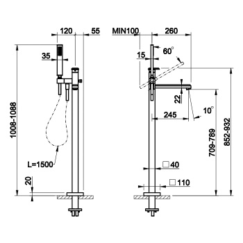 Смеситель для ванны Gessi Eleganza 46131.713 Antique Brass