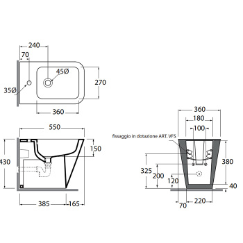 Биде напольное Azzurra Build 55х36х42 . с 1 отв. под смеситель, с крепежами, белый BUBIT000000MBI*1