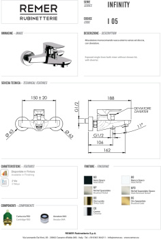 Смеситель для ванны Remer Infinity  белый матовый I05BO