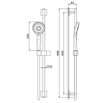 Душевая стойка FUTURA c ручной круглой лейкой и шлангом Kerama Marazzi без выхода для подачи воды, хром 851KM.21.018