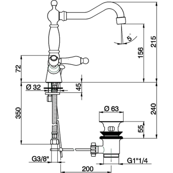 Смеситель для раковины Cisal Arcana Toscana TS00052124 золото