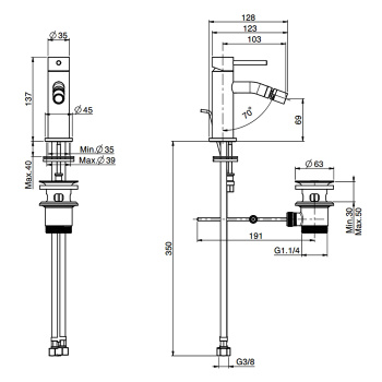 Смеситель для биде Fima Carlo Frattini Spillo Up на 1 отверстие, с донным клапаном, чёрный матовый F3032XSPNS