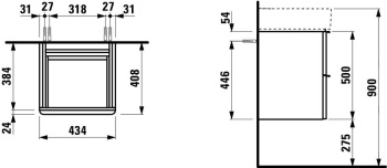 База под раковину LAUFEN SPACE 4.1010.2.160.100.1 - белый матовый-100/ручка-алюминий 43.5*41*52h