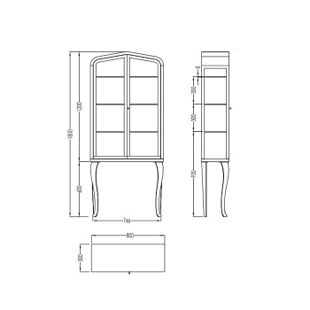 Витрина Devon&Devon Dancer 80х30хh180, с 2-мя дверцами корпус и ножки черный глянец, дверки белый глянец DEDANCER1DB/PW