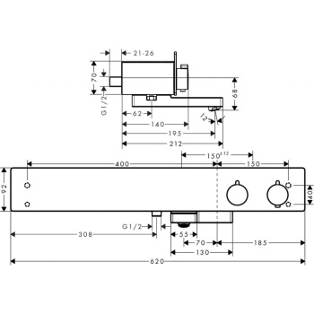 Смеситель для ванны с термостатом hansgrohe ShowerTablet 600 13109400, белый