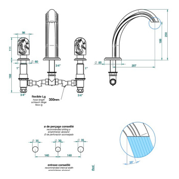 Смеситель на борт ванны THG Naiade A2F-F01-25SG полированное золото