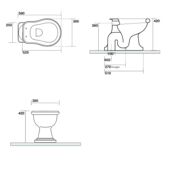 Унитаз напольный Kerasan Retro 101004 nero приставной, черный глянцевый