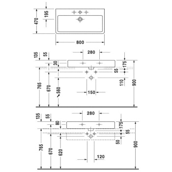Duravit Vero Раковина  800x470мм для мебели, с переливом с 1 отверстием под смеситель. Цвет: белый (СПЕЦЦЕНА со склада поставщика!)