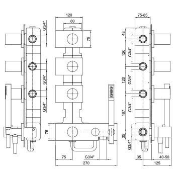 Термостат для душа Fantini Milano на 4 источника, 3/4'', наружная часть, хром 31 02 4714B