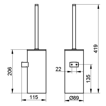 Туалетный ершик Keuco Plan 14964070100 с черной пластиковой колбой, нержавеющая сталь