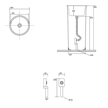Раковина свободностоящая Kerasan The New Yorker D400xH890, слив в пол, сливная крышка, крепеж, белый матовый 564630