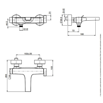 Смеситель для ванны и душа Fima Carlo Frattini Bathroom Zeta однорычажный, отверстия для монтажа-2, вынос излива, 182, чёрный матовый F3964/1NS
