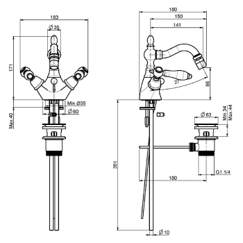 Смеситель для биде Fima Carlo Frattini Herend на 1 отверстие, с вращающимся изливом, с донным клапаном, бронза F5412BR