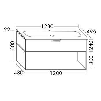 Burgbad Vry Комплект мебели 1230х496х600 мм, подвесной, 1 ящик, 1 полка, раков белая глянц с 1 отв для смес, ручка G0253, цвет белый матовый SGUJ123F6019GO253C0001*1
