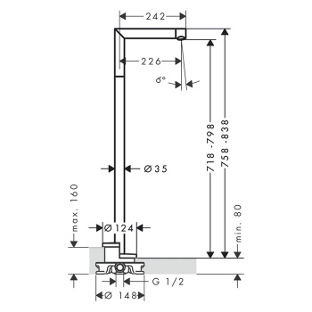Axor Uno Излив для ванны, выступ 226мм, напольный, внешняя часть, цвет: хром 45412000