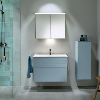 Burgbad Fiumo Комплект подвесной мебели 82х49х61см, с раковиной на 1 отв., ручки белые матовые, цвет: Eisblau Softmatt SFXN082F3957FOT55G0223C0001*1