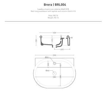 Раковина накладная Artceram Brera 65х46х18, без отв., белый матовый BRL004 05 00
