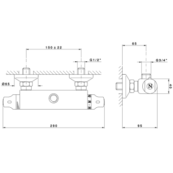 Смеситель термостатический для душевой стойки Nicolazzi Termostatico хром 4904CR