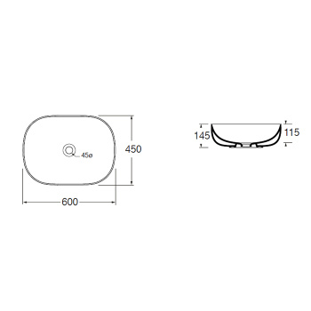 Раковина накладная Azzurra Elegance Soft 60х45х115см без отв. под смеситель, белый ELLA060450Z0BI/(ZIP60 bi)*0