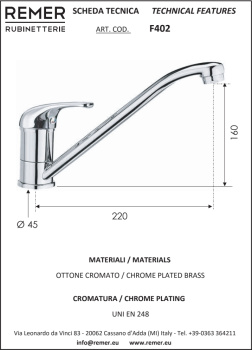 Смеситель для кухни Remer 35  хром F402