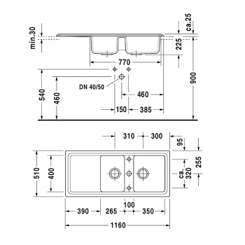 Duravit Cassia Кухонная мойка Cassia 80 1160x510, черная