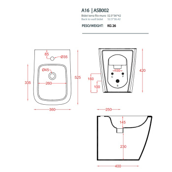Биде напольное Artceram A16 36х52, 1 отв., notte ASB002 36 00