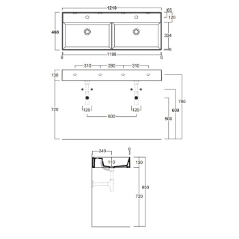 Раковина подвесная/накладная Simas Agile AG121D nero matt*2 121 см черный