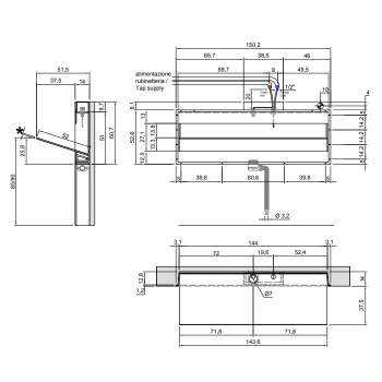 Раковина Antonio Lupi Battigia 144х51.5х60.7, без отв., белый А0002423495