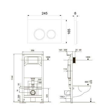 TECEspring комплект 4 в 1 Застенный модуль,панель смыва с круглыми кнопками, хром глянцевый