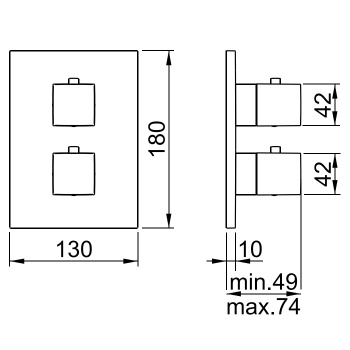 Внешняя часть термостата Almar Square Core на 2 потребителя, черный матовый, E176822.MB