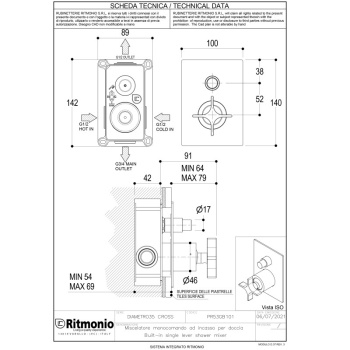 Смеситель для душа Ritmonio Diametro35 Cross хром PR53GC101CRL
