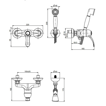 Смеситель для душа Fima Carlo Frattini Lamp настенный, с ручным душем, золото F3305OR